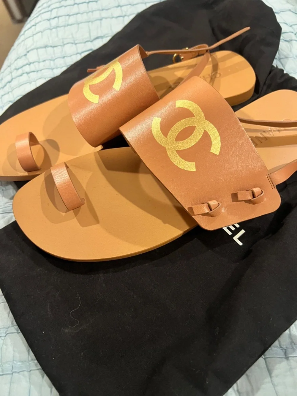 Chanel Interlocking CC Logo Goat Leather Slingback Sandals - Size 40